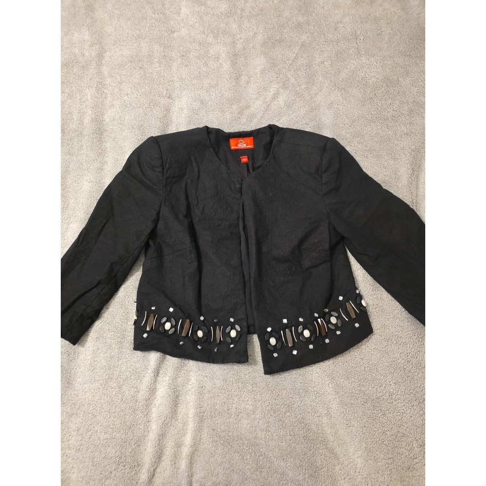 Oscar de La Renta Women's Cropped Blazer With Bead Accents And 3/4 Sleeve Size 4